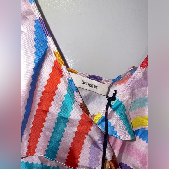 New! Brogger Edith Silk Rainbow Ruffle Slip Dress 🌈 Medium NWT! - Picture 14 of 16